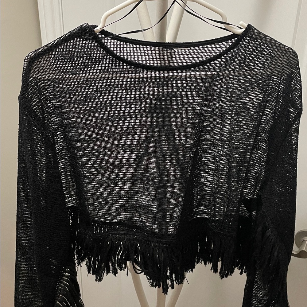 Cropped Sheer Fringe Top